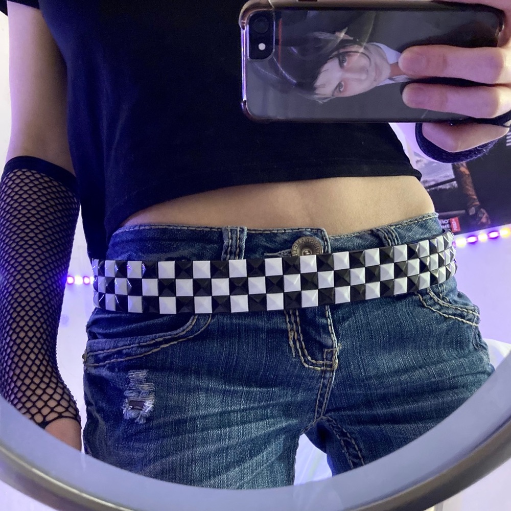 Black and white checkered studded belt
